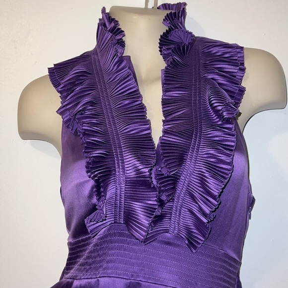 BCBGMaxazria Ruffled Silk Tuxedo Halter Dress Size 2 - Picture 4 of 8